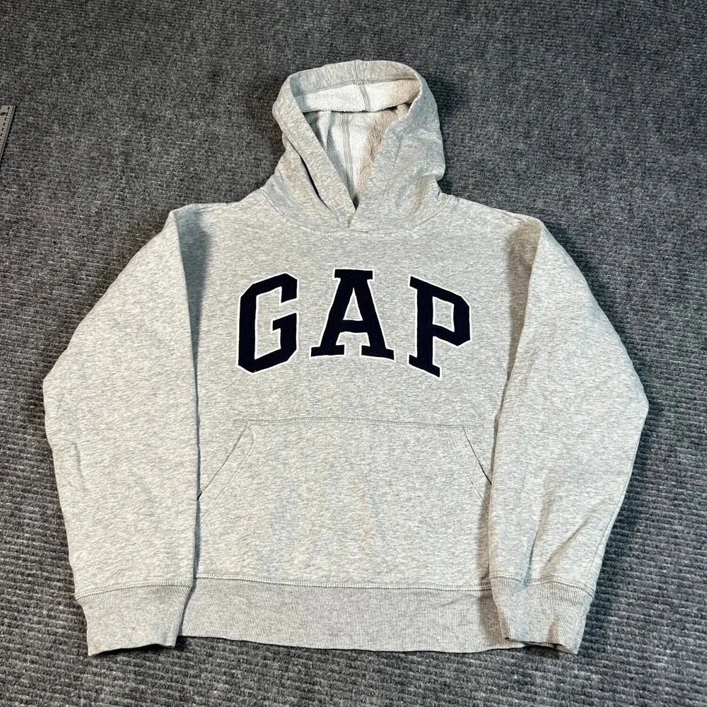 Gap Hoodie Kids XL Gray Excellent Pullover Arch Logo Fleece Sweatshirt